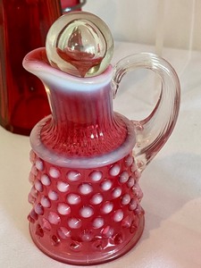 lot 32 image: Variety of Vintage Cranberry Glass Items including Mary Gregory Pitcher