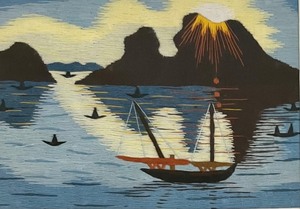 lot 128 image: 4 Asian Inspired Thread Art