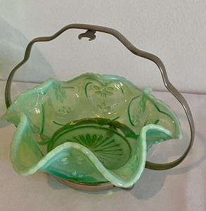 lot 20A image: Two Pieces of Vintage Green Opalescent Glassware
