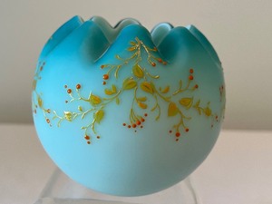 lot 164 image: Antique Hand Painted Satin Glass Rose Bowl in Ombre Blue