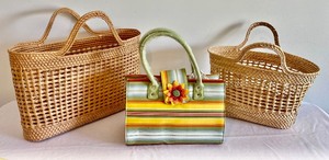 lot 221 image: 3 Woven Tote Bags and a Longaberger Sisters Handbag