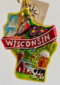 lot 238 image: Christopher Radko Wisconsin Americas Dairyland Ornament with Box and Tag