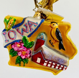 lot 242 image: Christopher Radko Hawkeye State Ornament with Box and Tag