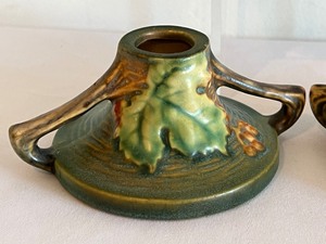 lot 8A image: Vintage Roseville Pottery Bushberry Vase and Pair of Candleholders