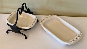 lot 377 image: Longaberger Miniature Umbrella Holder, Longaberger Miniature Baking Dishes and Longaberger Miniature Baking Dish Stand