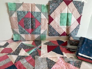 lot 420 image: Partial Completed Quilt Project and Fabric