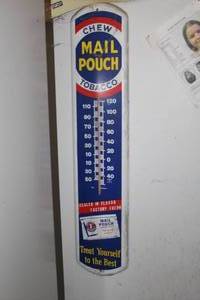 lot 505 image: Vintage Mail Pouch Chew Tobacco Metal Wall-Mount Thermometer