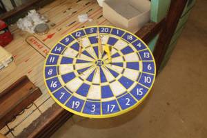 lot 658 image: Vintage Steel Tip Dart Board with Steel Tip Darts (x3)