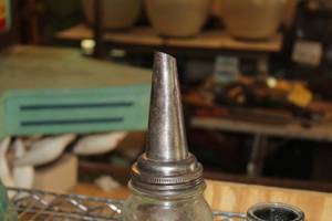 lot 694 image: Lot of (3) Housewares - (2) Glass Vessels, Mason Jar with Pour Spout