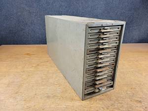 lot 2229 image: Vintage Remington Rand Kardex Bin - 14 Drawers - Overall Size is about 24 x 12.5 x 7