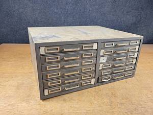 lot 2237 image: Metal Parts  Tooling Storage Cabinet - 12 Drawers - About 20 x 16 x 9.25
