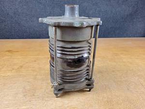 lot 2181 image: Antique Brass Light w Glass Lens - Heavy - About 10 Tall x 8 Diameter