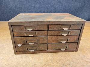 lot 2254 image: Metal Parts Cabinet w Contents - Overall about 16 x 10 x 9 - NO SHIPPING