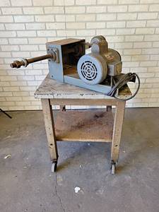 lot 2374 image: Rolling Steel Worktable (28 x 25 x 23) and Buffer w Dayton 34HP 1PH Electric Motor - Untested - NO SHIPPING