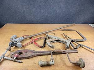 lot 2406 image: Lifting Tongs, Clamp, Conduit Bender, Valve Spring Compressor and More - NO SHIPPING