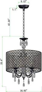 lot 50 image: Modern Round Crystal Pendant Chandelier, Brushed Bronze, Beaded Drum Shade