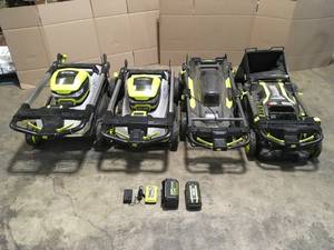 Lot of Assort Ryobi Lawn Mowers with 1 Charger and 2 Batteries Customer Returns See Terms on Auction