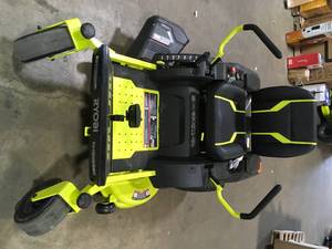 48-Volt Brushless 42 in. 100 Ah Battery Electric Riding Zero Turn Mower and Bagging Kit by RYOBI No Charger Customer Returns See Terms on Auction