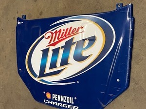 lot 14 image: Plastic Miller Lite Nascar Hood Wall Hanging -- Approx 4 x 5