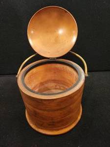 lot 1 image: Antique -Wood & Copper Ice Chest (1930s)