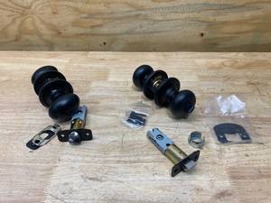 lot 101 image: COPPER CREEK Egg Passage Knob and Colonial Privacy Knob (black coated)