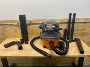 lot 65 image: RIDGID 4 Gallon 6.0-Peak HP WetDry Shop Vacuum with Detachable Blower, Fine Dust Filter, Hose and Accessories with RIDGID 2-12 in. Gutter Cleaning Accessory Kit