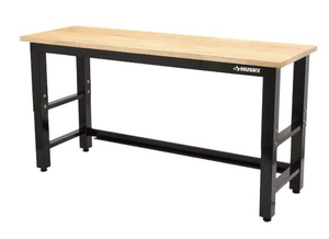 lot 78 image: HUSKY 6 ft. Adjustable Height Solid Wood Top Workbench in Black for Ready to Assemble Steel Garage Storage System