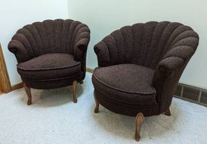 lot 11 image: Pair of Vintage Chocolate Seashell Back Armchairs