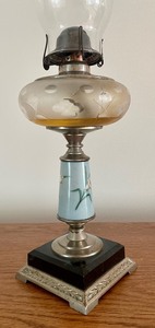 lot 113 image: Vintage Oil Lamp with Floral Detailed Base