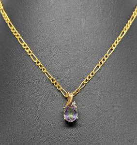 lot 42A image: 14k Gold Figaro Chain and Mystic Topaz Pendant