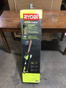 lot 24 image: RYOBI 40V 18 in. Cordless Battery Pole Hedge Trimmer with 2.0 Ah Battery and Charger - Customer Returns May Contain missing Pcs