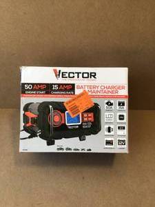 lot 56 image: Vector 15 Amp Automatic 12V Battery Charger with 50 Amp Engine Start and Alternator Check May Contain Missing Pcs Review all pictures