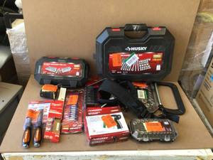 lot 80 image: Mix Lot of Husky Tools, Wrenches, Mechanic Tool Sets, Hand Tools, Review all pictures May Contain Missing Pcs Review all pictures