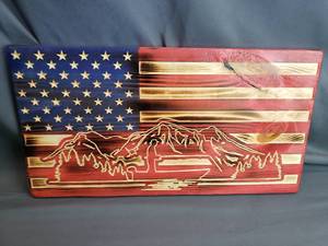 lot 5 image: Fisherman Engraved CNC Burned Wood American Flag