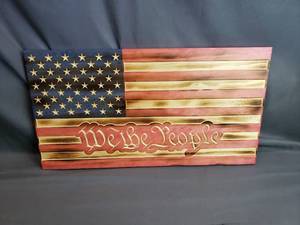 lot 6 image: We the People CNC Burned Wood American Flag