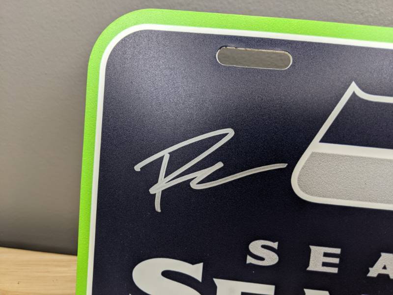 lot 34A image: Russell Wilson & Percy Harvin Autographed Seattle Seahawks NFL Football License Plate T
