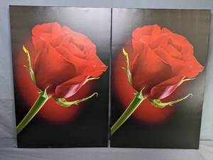 lot 200 image: Pair of Matching Red Rose Canvas Gallery Wrap Prints  N