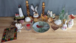 lot 136 image: Glass and Ceramic Decor, Figurines and More  Hautman Brothers Collectible Plate, Edsin Japan, Lefton Japan, Home Interiors, Fontanini  W