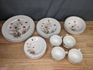 lot 120 image: 20-Piece Vintage Collection of Versatone by Noritake Dinner Plates, Salad Plates, Saucers, Tea Cups and More W