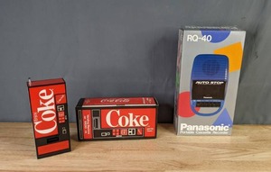 lot 161 image: RQ-40 Panasonic Portable Cassette Recorder & Coca Cola Vending Machine AMFM Radio Both with Original Boxes Y