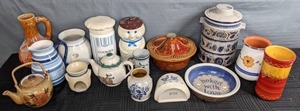 lot 209 image: Collection of Ceramics  Pitchers, Teapots, Pillsbury Dough Boy and Oreo Cookie Jars, Bowls, and More  Y