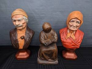 lot 158 image: Pair of Vintage McCoy Holland Mold Busts & Saint Job Statue Y