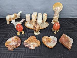 lot 184 image: Unique Stone Home Decor Elephant, Three Eggs, Toothpick Holder, Bird, and More Y