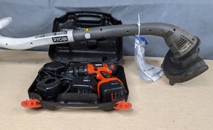 lot 247 image: Ryobi 18V Cordless String Trimmer and Black & Decker Cordless 38 Drill 12v With Battery   Z