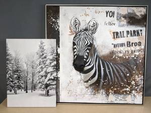 lot 320 image: Winter Wonderland and Zebra Decorative Wall Art Q