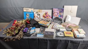 lot 309 image: Large Assortment of Cards, Phone Cases, White Board, Plain Painted Canvases, Napkin Holders, Lighted Pussy Willow Branches, CDs, Decorative Bags and More Z