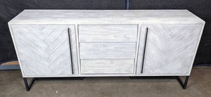lot 41A image: Light Gray Sideboard with Herringbone Style Cabinet Doors Q