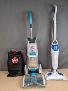 lot 98 image: Hoover Smart Wash Pet Complete Floor Finishing Machine and Bissell Power Fresh Steam Mop  Q