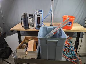lot 448 image: An Assortment of Tools, Air Pump, Bucket, Dryer Vent Duct and More  X