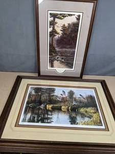 lot 421 image: Encore of Song by Rick Kelley and Ducks Flying Over Pond by Van Gilder 122750 Signed Framed Art X